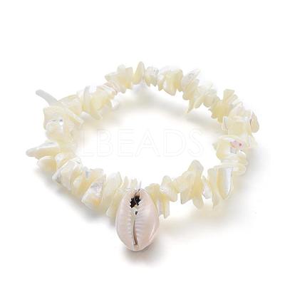 White Shell Chip Beads Charm Stretch Bracelets BJEW-JB03979-1