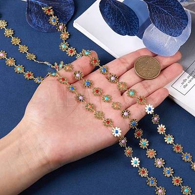 2M Brass Enamel Flower Link Chains CHC-SZ0001-35-1