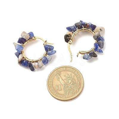 Natural Gemstone Chips Braided Hoop Earrings EJEW-JE04940-1