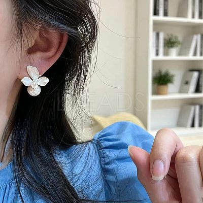 Alloy & Imitation Pearl Stud Earrings WG82C49-01-1