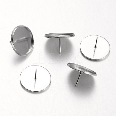 Tarnish Resistant Flat Round Stainless Steel Stud Earring Settings X-STAS-M227-18mm-1