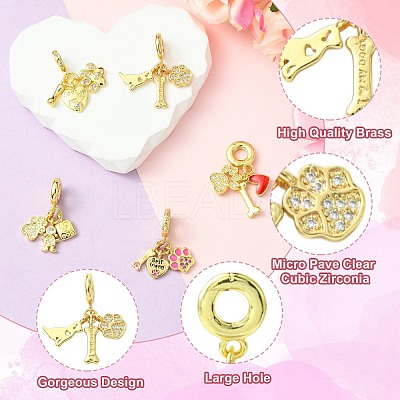 5Pcs 5 Styles Brass Micro Pave Clear Cubic Zirconia European Dangle Charms FIND-CJ0005-20-1
