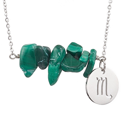 Natural Malachite Chip & Constellation Pendant Necklaces NJEW-JN05084-08-1