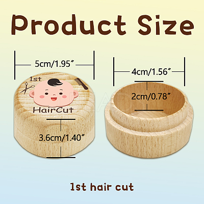 Round Beech Wooden 3D Engraved My First Curl/Tooth Box CON-WH0120-007-1