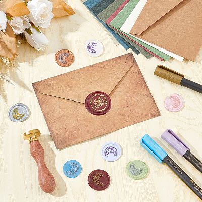 Brass Wax Seal Stamps with Wood Handle AJEW-WH0412-0097-1