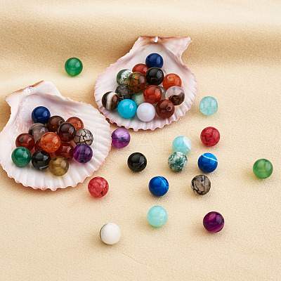 225Pcs 15 Style Natural Agate Round Beads G-TA0001-36-1