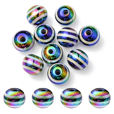 10Pcs Rainbow Color Stripe Resin Beads RESI-YW0001-27B-1