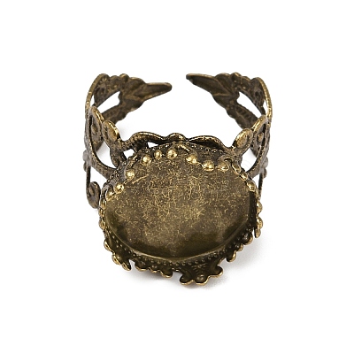 Adjustable Antique Bronze Tone Filigree Brass Ring Component Cabochon Settings X-KK-G020-A-1
