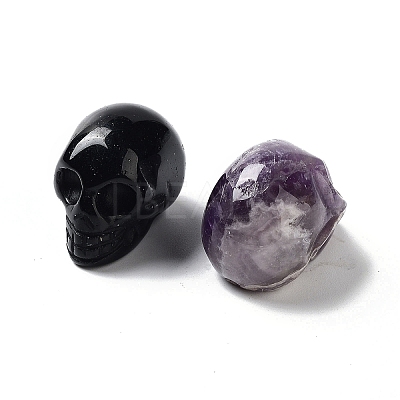 Natural Gemstone Carved Skull Statues Ornament G-P525-08-1