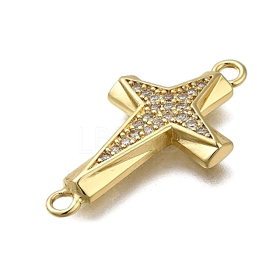 Brass Clear Cubic Zirconia Cross Connector Charms ZIRC-I070-010G-1