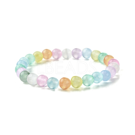6mm Dyed Natural Selenite Round Beaded Stretch Bracelets for Women BJEW-JB10815-1