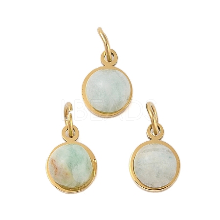 Ion Plating(IP) Natural Amazonite Half Round Charms with Jump Ring STAS-A097-05G-13-1