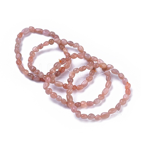 Natural Sunstone Bead Stretch Bracelets BJEW-K213-35-1