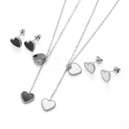 Heart 304 Stainless Steel Enamel Jewelry Sets SJEW-H302-04-1