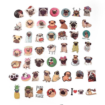 50Pcs 50 Styles Paper Pug Dog Cartoon Stickers Sets STIC-P004-23D-1