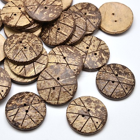 2 Holes Flat Round Coconut Sewing Buttons X-BUTT-O008-05-1