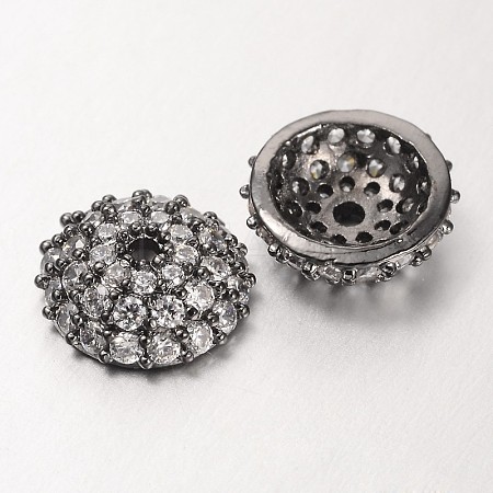 Apetalous Half Round/Dome Brass Micro Pave Cubic Zirconia Bead Caps ZIRC-D062-B-1