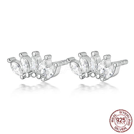 Five Petal Cubic Zirconia Marquise Rhodium Plated 925 Sterling Silver Stud Earrings LO8075-2-1