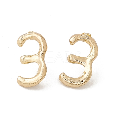 Brass Number Stud Earrings with 925 Sterling Silver Pins for Women EJEW-A077-01C-1