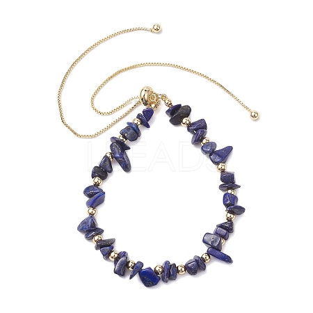 Adjustable Natural Lapis Lazuli Chips Beaded Slider Bracelets for Women BJEW-JB10489-1