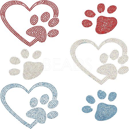 Fingerinspire Heart & Pawprint Glitter Hotfix Rhinestone DIY-FG0002-29-1