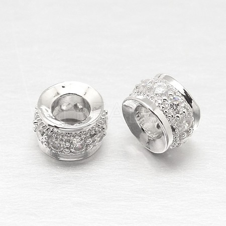 Anti-Tarnish Rhodium Plated 925 Sterling Silver Cubic Zirconia European Beads STER-O024-01-1
