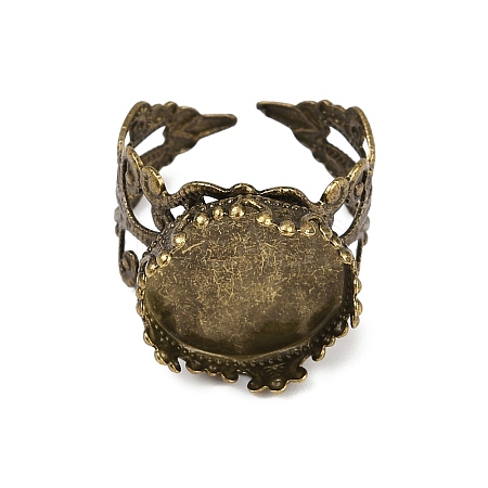 Adjustable Antique Bronze Tone Filigree Brass Ring Component Cabochon Settings X-KK-G020-A-1