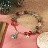 Natural Mixed Gemtone Beaded Stretch Bracelets with Alloy Enamel Christmas Tree Charms BJEW-TA00267-2