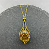 Natural Tiger Eye Nuggets Macrame Pouch Pendant 201 Stainless Steel Chain Necklaces FS-WG7A779-17-1