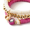 3Pcs 3 Style Polymer Clay Heishi Stretch Bracelets Set with Open Heart Charm BJEW-JB07590-5