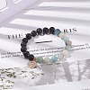 Round Natural Flower Amazonite & Lava Rock Stretch Bracelets with Brass Coin BJEW-TA00105-6