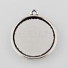 Tibetan Style Antique Silver Alloy Flat Round Pendant Cabochon Settings TIBEP-M022-44AS-1