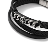 Men's Braided Black PU Leather Cord Multi-Strand Bracelets BJEW-K243-04AS-2