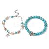 2Pcs 2 Style Synthetic Turquoise & Glass & Shell Stretch Bracelets with Tortoise BJEW-JB10091-02-4