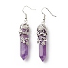 Natural Amethyst Bullet with Flower Dangle Earrings EJEW-G300-02P-03-2