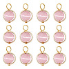 12Pcs Brass & Glass Imitation Cat Eye Round Charms PALLOY-TAC0237-04-2