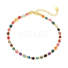 Faceted Round Natural Multi-Color Agate & Brass Beaded Anklets AJEW-AN00880-3