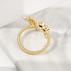 Leaf Brass Micro Pave Cubic Zirconia Cuff Rings for Women RJEW-K240-11G-3