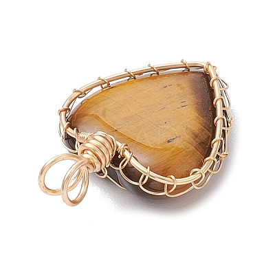 7Pcs 7 Styles Chakra Natural Tiger Eye & Sodalite & Red Jasper & Quartz Crystal & Green Aventurine & Amethyst & Red Aventurine Copper Wire Wrapped Heart Pendants PALLOY-JF03044-1