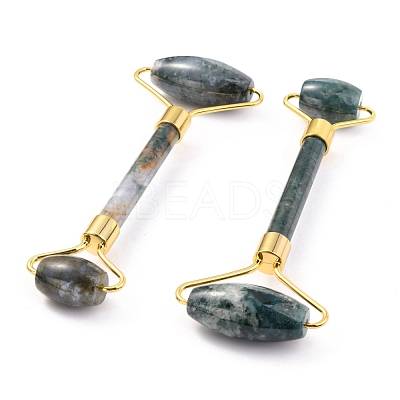 Natural Moss Agate Brass Face Massager MRMJ-G009-30G-1