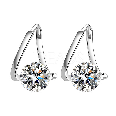 Brass Micro Pave Clear Cubic Zirconia Flat Round Hoop Earrings FS-WG5850E-01-1