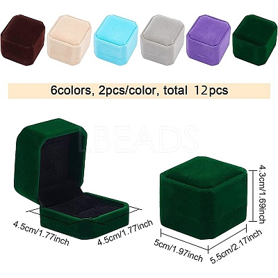 12Pcs 6 Colors Square Velvet Ring Boxes VBOX-BC0001-06-1