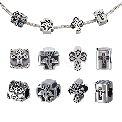8Pcs 4 Styles 304 Stainless Steel European Beads STAS-GA0001-81-1