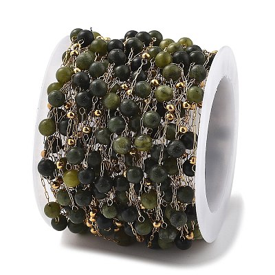 Natural Jade & 304 Stainless Steel Beads Link Chains CHS-K021-08A-08-1