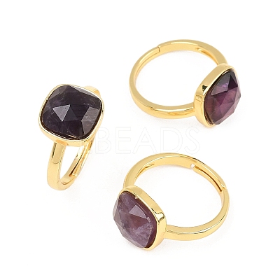 Natural Amethyst Finger Rings with Brass Findings G-H353-04G-04-1