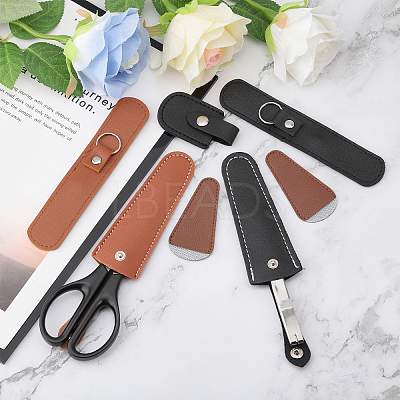 8pcs 7 Style Imitation Leather Protective Scissors Cover AJEW-CA0003-38-1