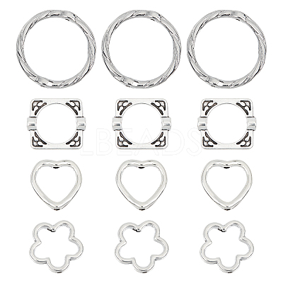 200Pcs 4 Style S Tibetan Style Alloy Bead Frames TIBEB-SC0001-20-1