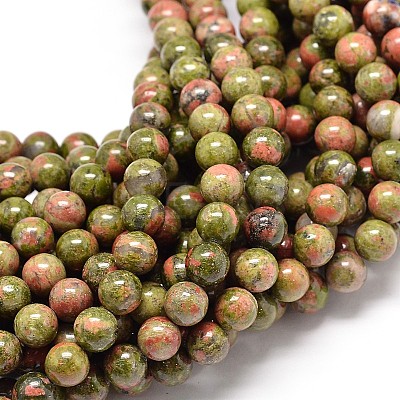 Natural Gemstone Unakite Round Bead Strands X-G-P075-35-10mm-1