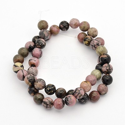 Round Natural Rhodonite Beads Strands X-G-M136-8mm-1