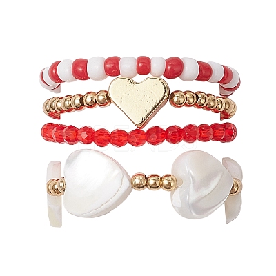Transparent Glass Beads with Brass Beads and Natural Trochid Shell/Trochus Shell Beads and Glass Seed Beads Rings RJEW-TA00188-1